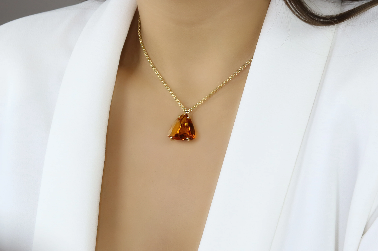 Brilliant Trillion Citrine Necklace with chain