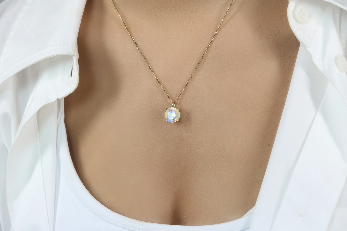 Radiant Natural Rainbow Moonstone Gemstone Necklace with chain