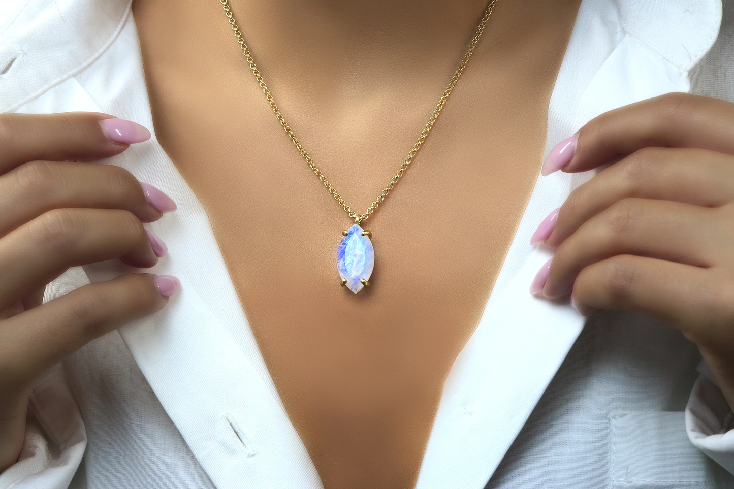 Glowing Natural Moonstone Pendant Necklace with chain