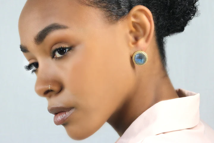 Luminous Natural Labradorite Stud Earrings