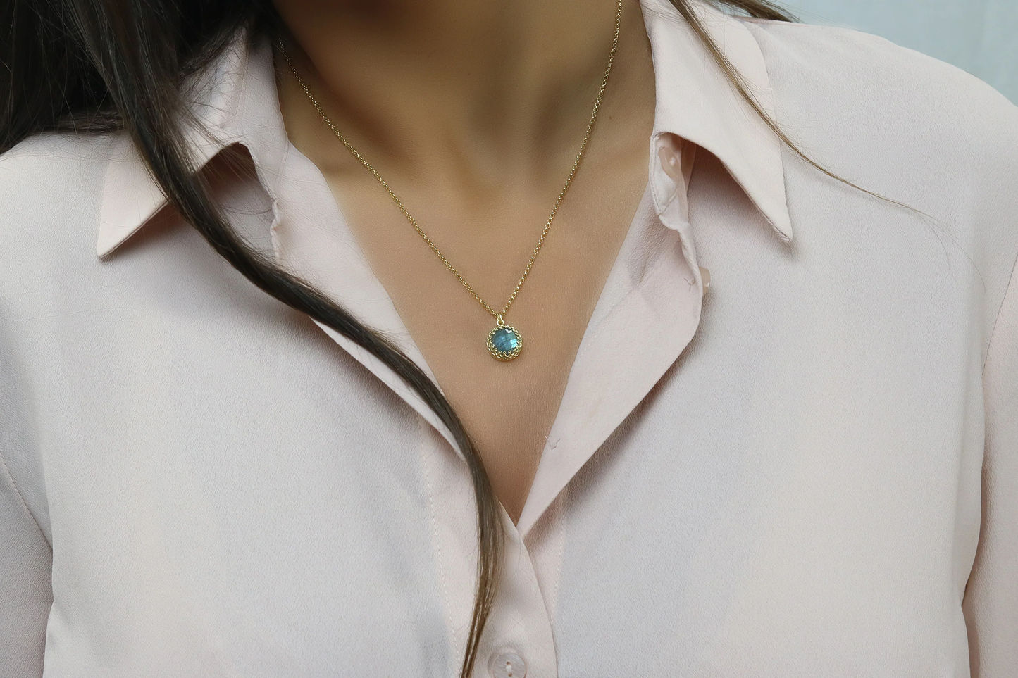 Radiant Natural Labradorite Pendant Necklace with chain